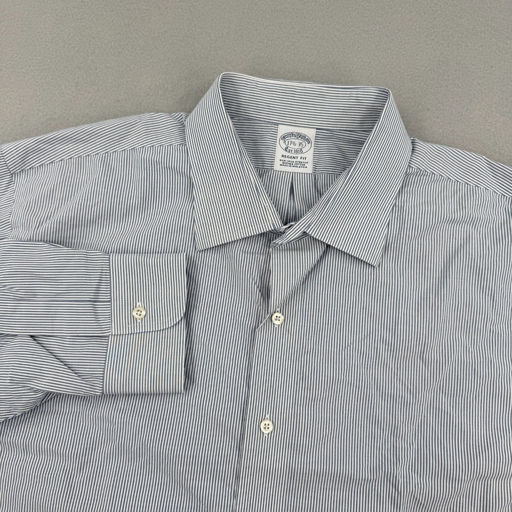Brooks Brothers Regent Long Sleeve Dress Shirt Mens 17.5-35 White/Blue Stripe